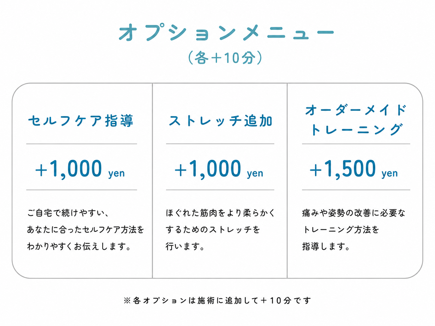 ボディメンテナンス整体 オプションメニュー